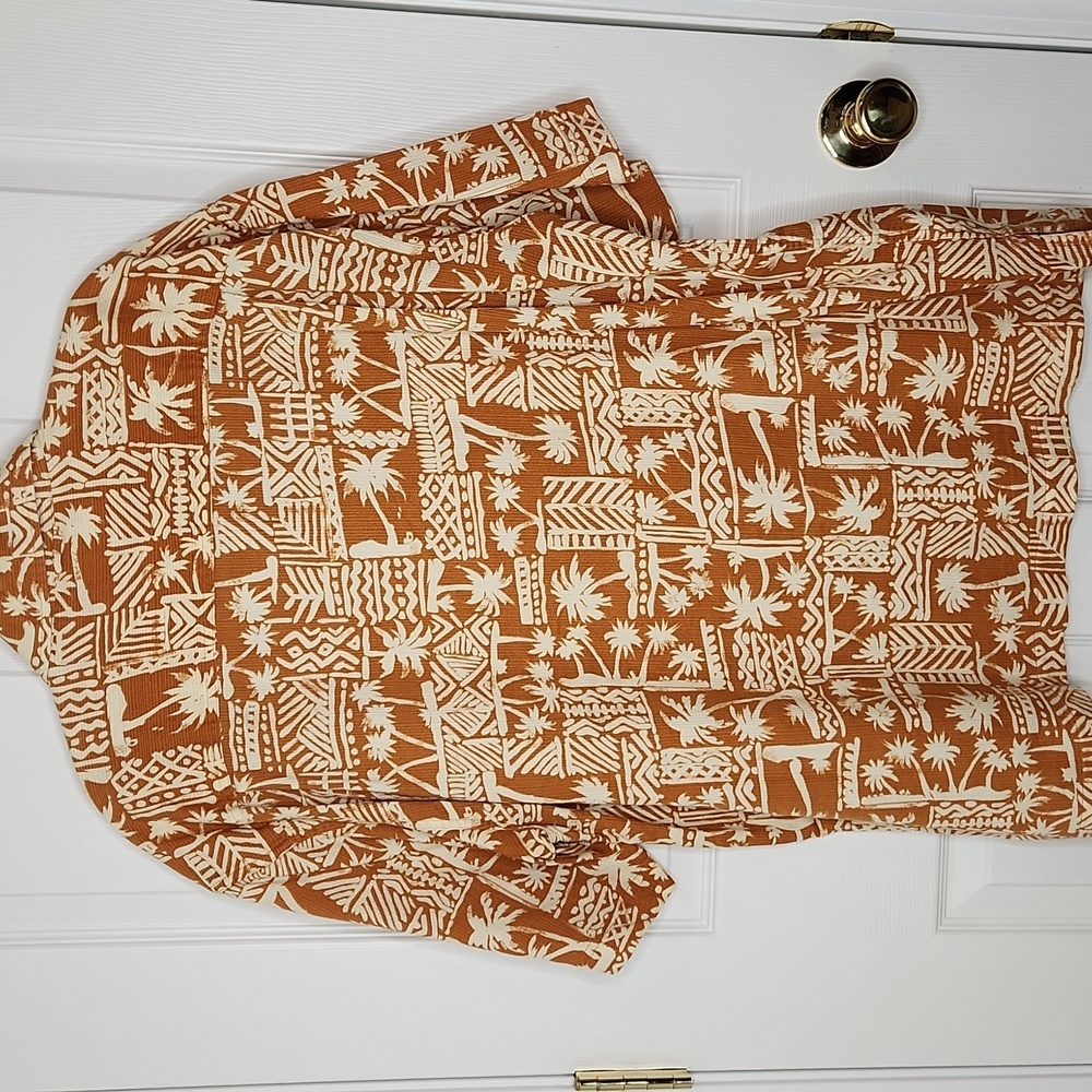 Timberland Hawaiian print button up shirt light orange brown large - Picture 5 of 9